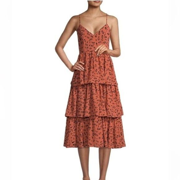 Fame and Partners Women Size 6 Bates Leopard Print Tiered Fit & Flare Midi-Dress - Picture 2 of 12